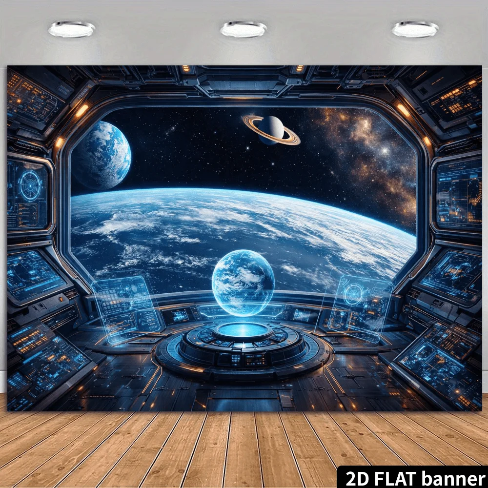 2D-Flachbanner, Hintergrundstoff für das Cockpit eines Sci-Fi-Raumschiffs, mit einem futuristischen Technologie-Thema.