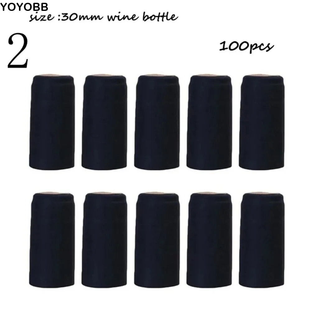 100Pcs PVC Wine Heat Shrinkable Cap Straight Mouth Red Wine Shrink Film Wrap Black Tear Tab Wine Bottle Cap