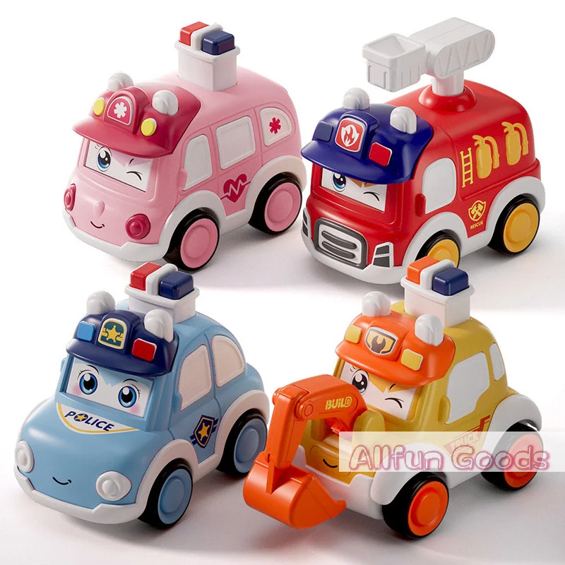 [TG835]Toddler Press And Go Vehicle Cartoon Baby Mini Ambulance Police Car Fire Truck Excavator Model Gift For Kids Toys