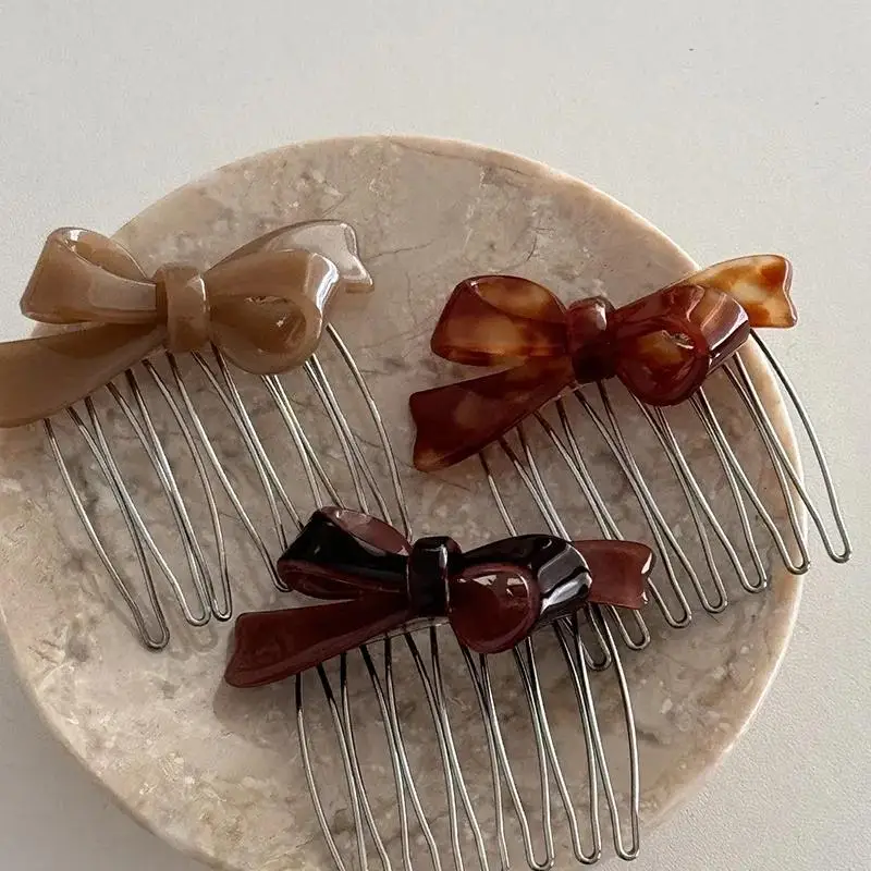 3pcs Acetate Bow Insert Combs Clip Women Hair Styling Hairpins Women Bangs Broken Hair Comb Clip Girls Gifts Headwear