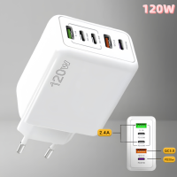 120W PD 5 Port USB Charger Fast Charging QC3.0 USB C Mobile Phone Charger For iPhone 16 Huawei Samsung Xiaomi Quick Charge