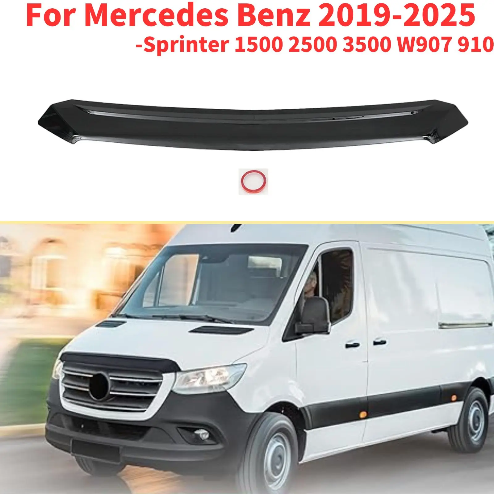 

Дефлектор капота для Mercedes Benz Sprinter 1500 2500 3500 W907 910 2019-2025, глянцевый черный автомобильные аксессуары, матовый черный