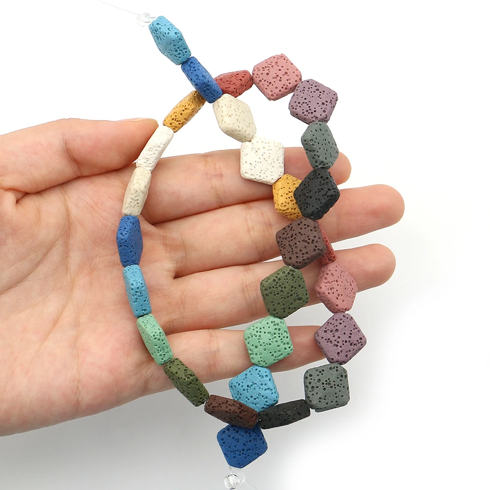 

Colorful Natural Volcanic Rock Rhombus Beads 14x14mm Polished Straight-hole Loose Bead DIY Necklace Bracelet Accessory 1strand