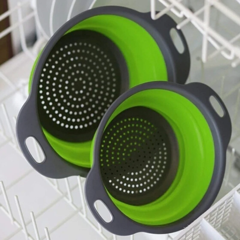 Round Folding Drain Basket Retractable Vegetable Washing Basket Two-piece Fruit Vegetable Basket Plastic Easy Storage Dish Drain