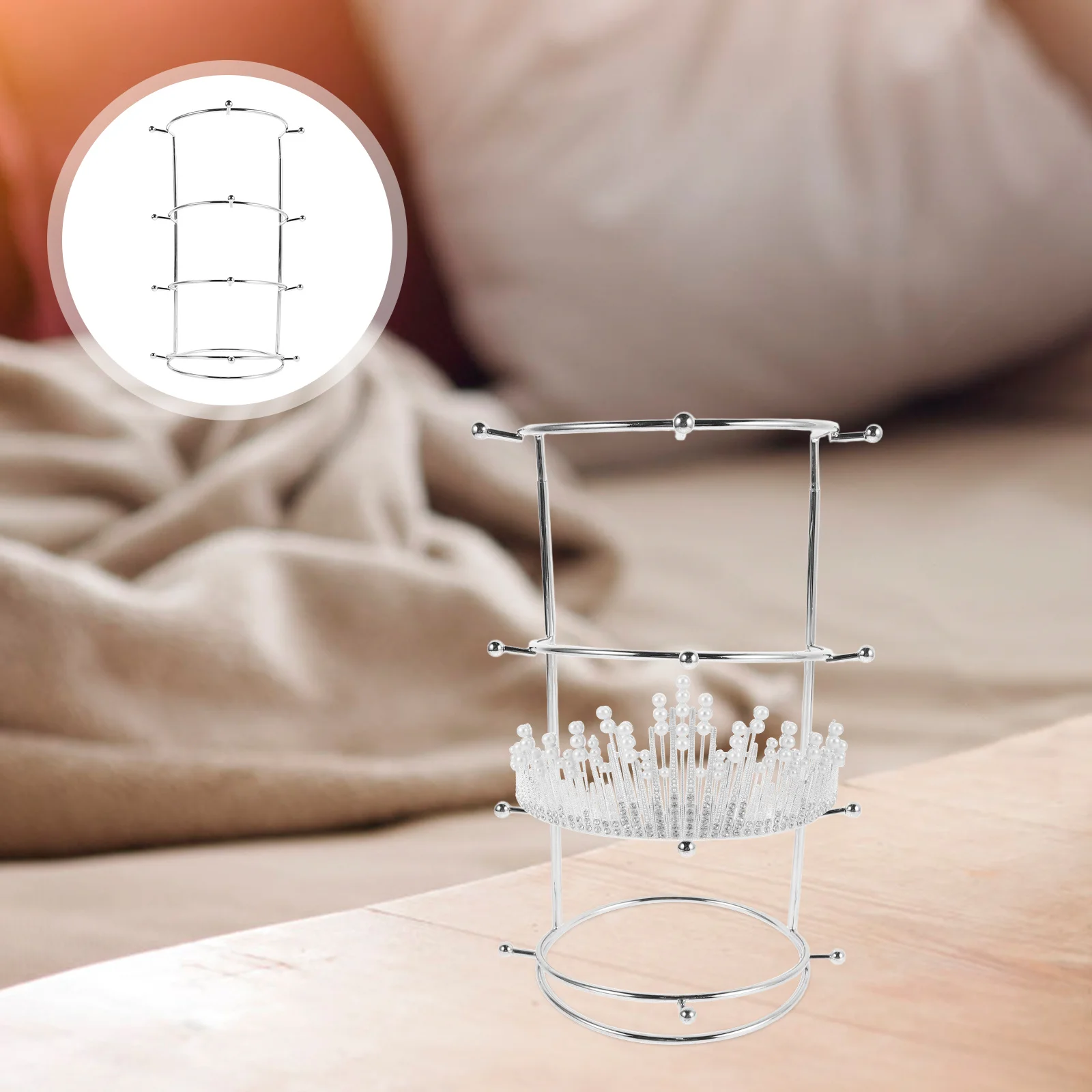 

Металлическая подставка-органайзер для головных уборов и заколок, четырехуровневая многослойная витрина для свадебных тиар и корон, держатель для украшений