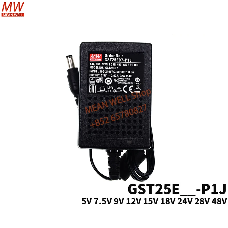 Original MEAN WELL 25W AC-DC Reliable Green Industrial Adaptor Power Supply GST25E05 07 09 12 15 18 28 48-P1J GST25E24-P1J