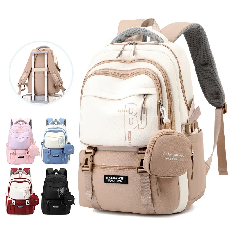 

Famous Brand Designer BAIJIAWEI Children Backpack With Purse High School Student School Bags Kids Waterproof Schoolbags Teenager