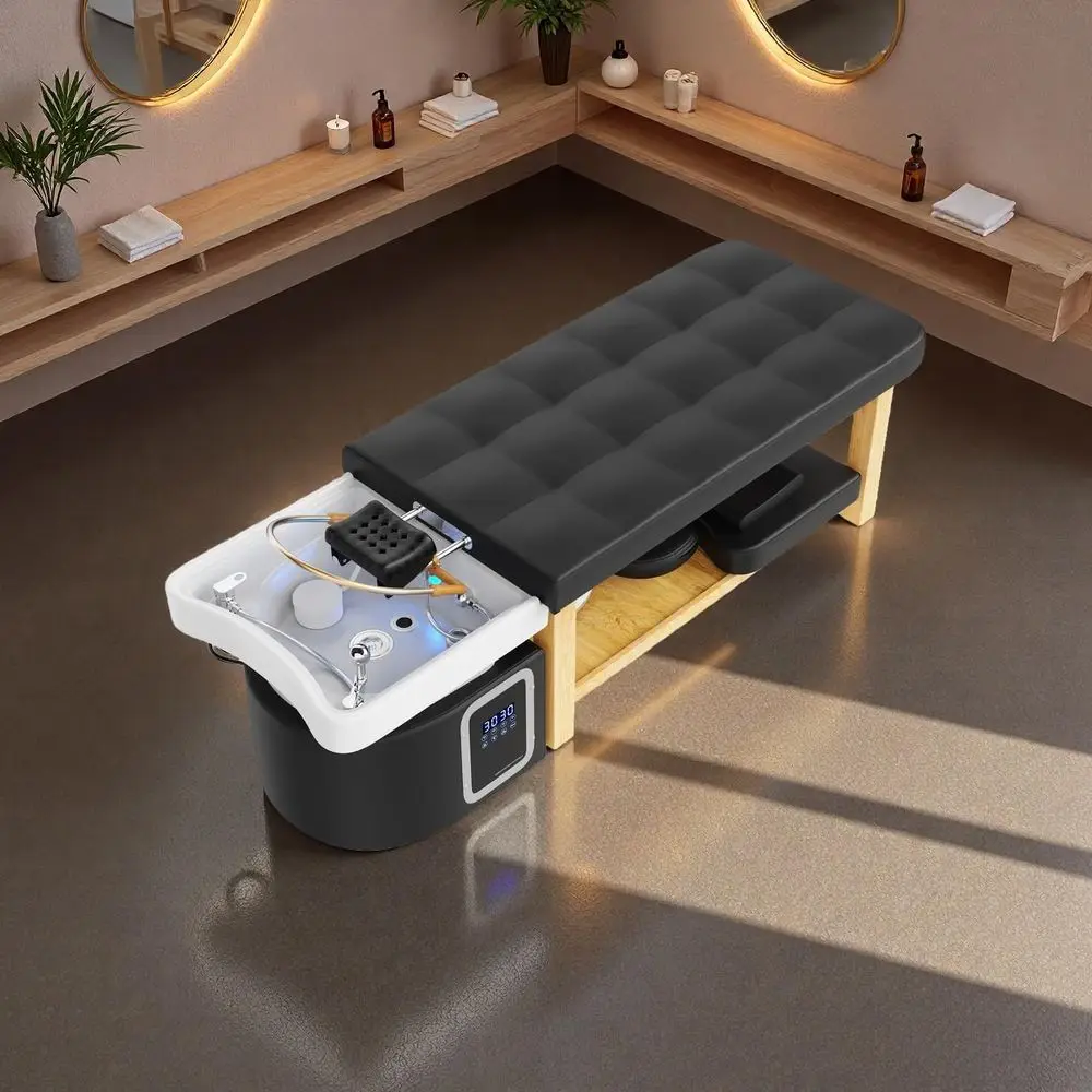 

Luxury Spa Bed with Water & Steam Features, ABS Basin Shampoo Bed, High-End Massage Table in PU Leather for Salons and Massage C