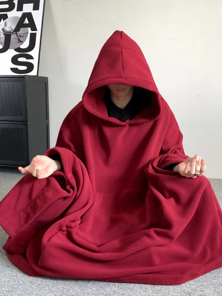 

Red Hooded Monastic Robe for Men Chan Meditation Sitting Zen Layman's Clothing Loose Fit Long Sve Polyester