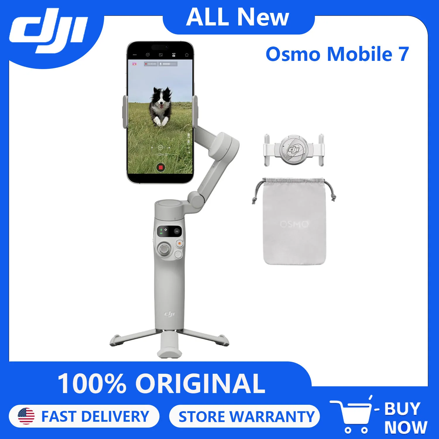 DJI Osmo Mobile 7 Gimbal Stabilizer for iPhone, Android, Built-in Tripod, Portable Stabilizer for iPhone, Selfie Stick, 3-Axis Phone Gimbal, ActiveTrack 7.0, One-Tap Edit, 10hrs Use, Phone Charging