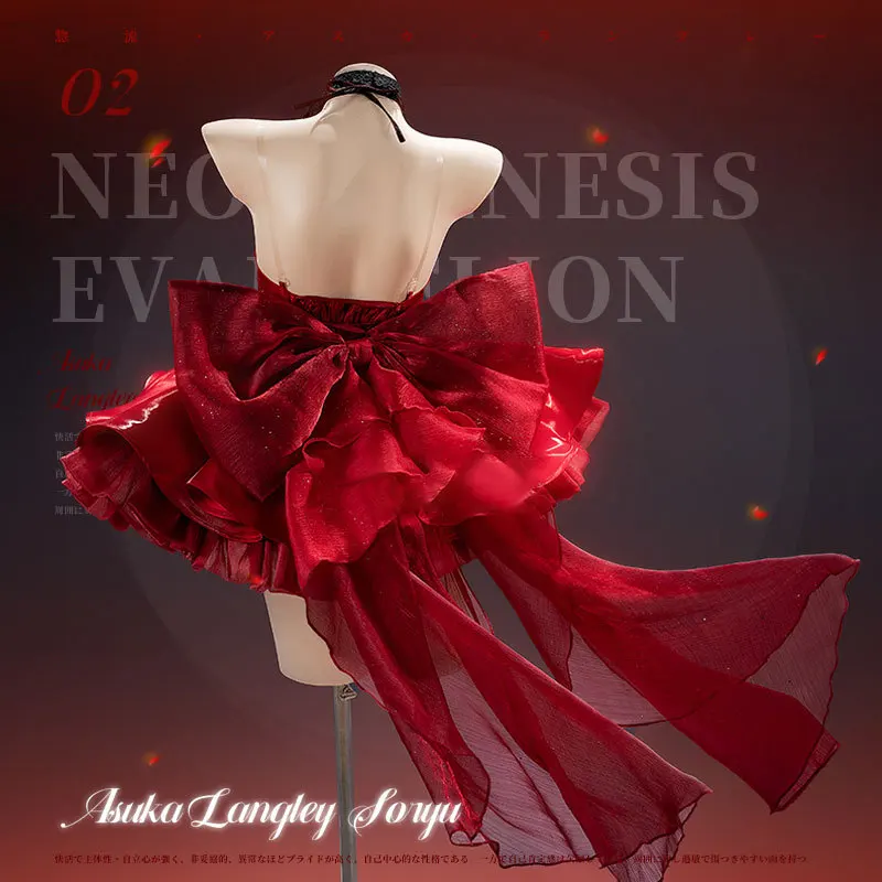 Asuka Langley Soryu Cosplay Kostüm Perücke Schuhe Spiel Anime Outfit Rotes Lolita Kleid für Hallowmas Party Erwachsene
