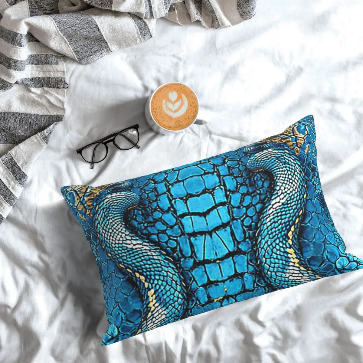 Snake Skin Blue Snake Serpent Animal Print Viper Fashion Rectangle Pillowcase Cushion Cover Decorative Bed Home Throw Pillow