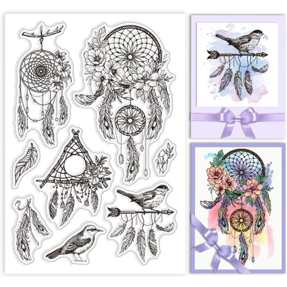 Dream Catcher Clear Stamps for DIY Scrapbooking Realistic Bird Silicone Clear Stamp Seals Transparent Stamps for Cards Making