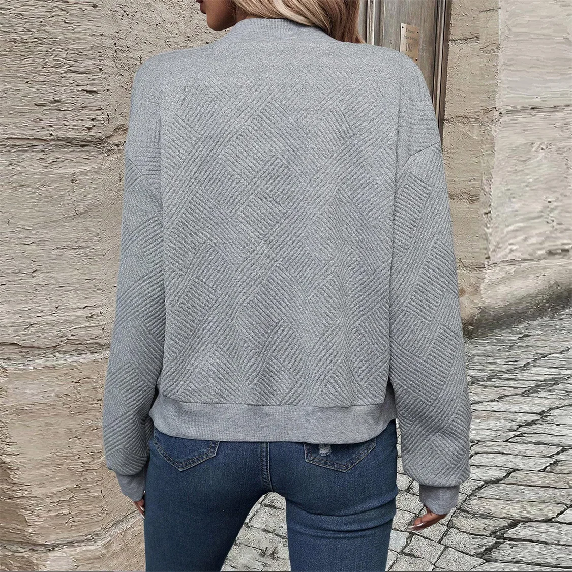 Dámská podzimní a zimní nová jednobarevná jednoduchá a nádherná bunda s baseballovým límcem na zip, ležérní bunda - náhled 6