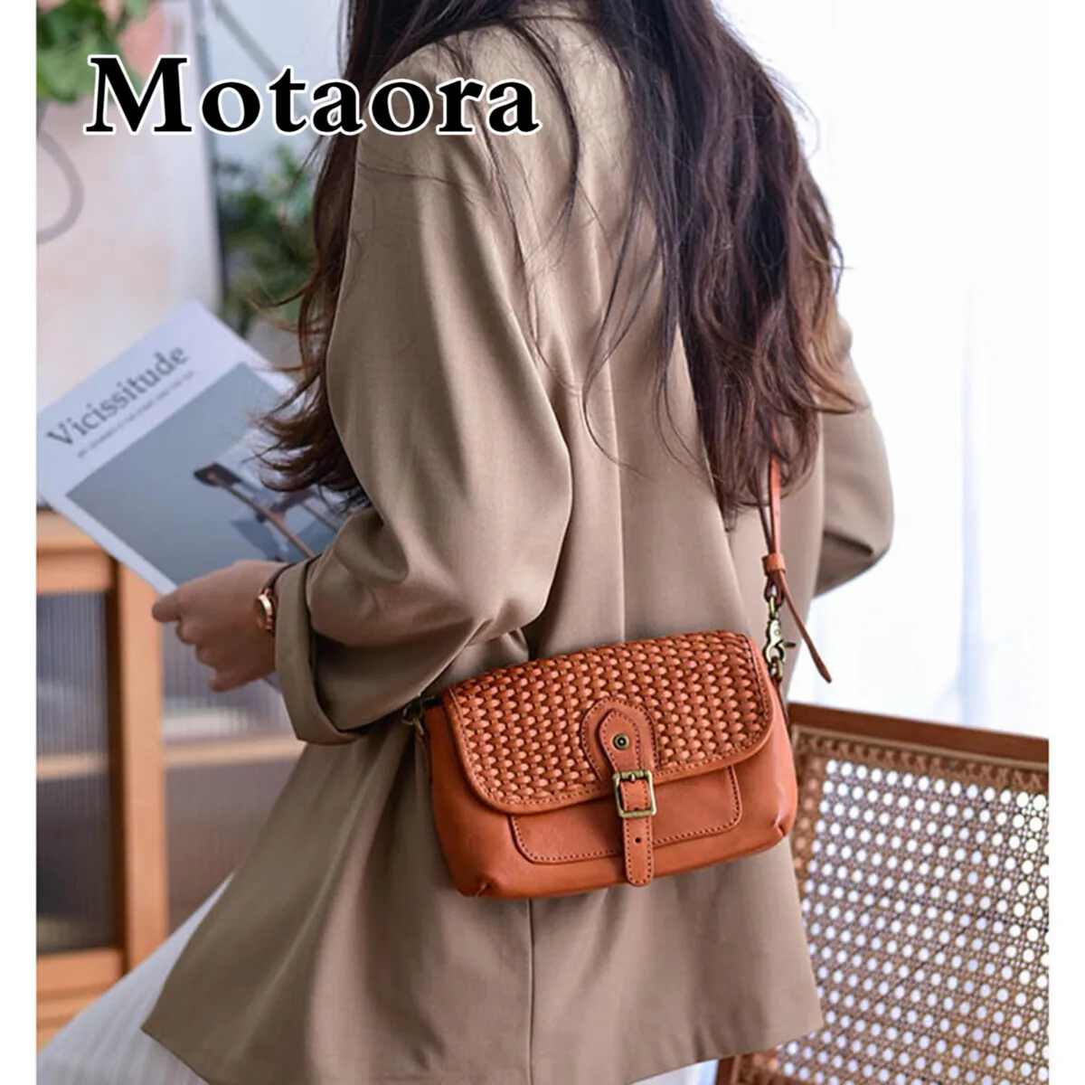 

MOTAORA Handwoven Artistic Cowhide Crossbody/Shoulder Bag Genuine Leather Flap Design Women's Purse Small Woven Flip Cover 2025