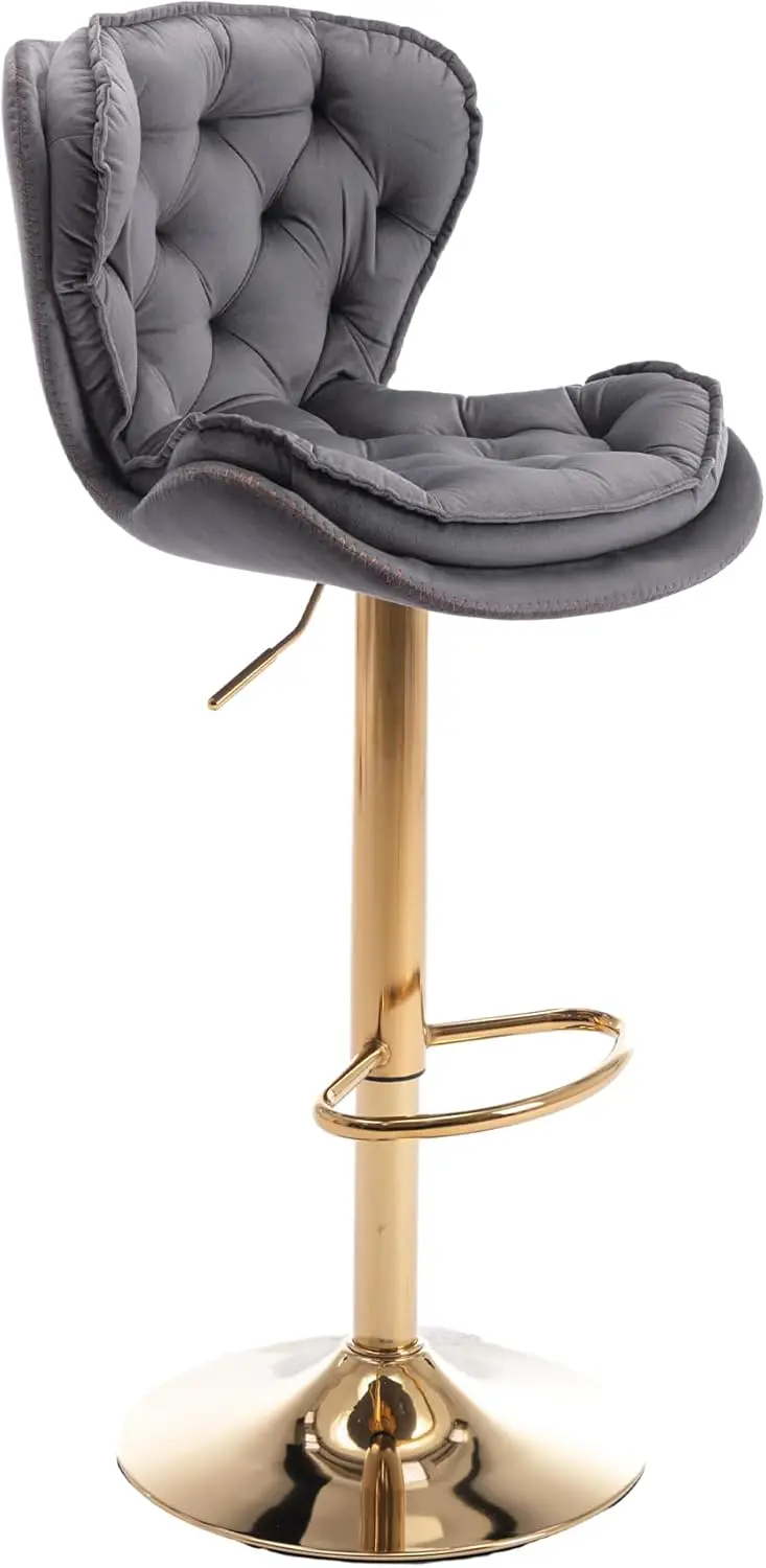 Danxee 24-33 Inch Velvet Bar Stools, Counter Height Adjustable Swivel Barstools High Bar Chairs With Back & Golden Metal Base,