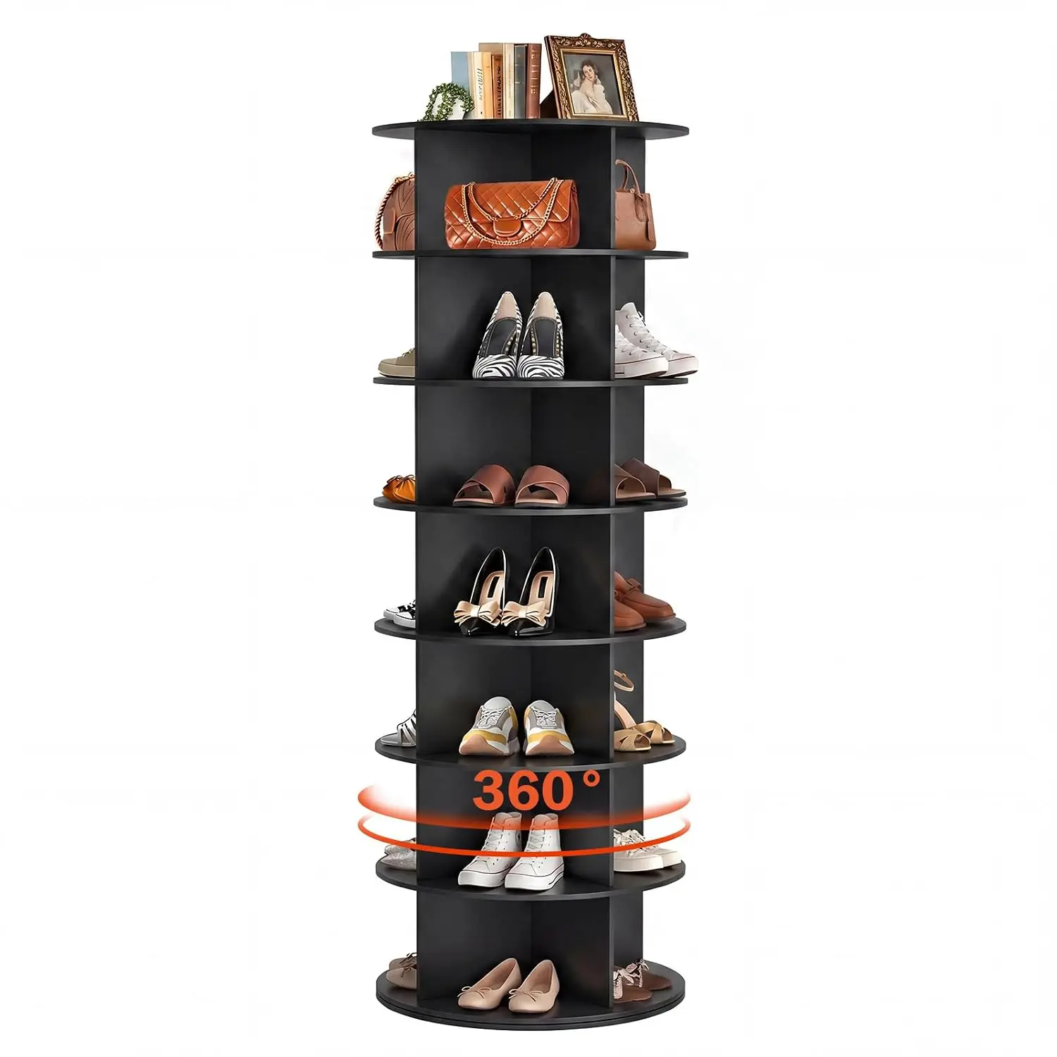 7-Tier Rotating Shoe Rack, 28-Compartment Lazy Susan Organizer, Space Saving Shelf, Waterproof PVC Storage  Customized