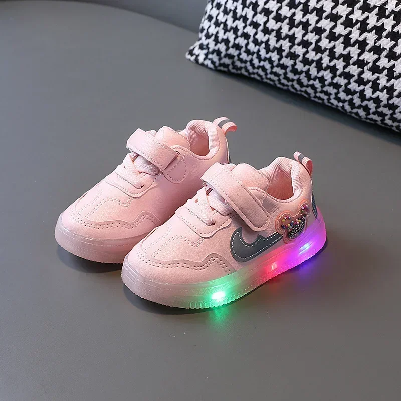 Disney Mickey Mouse Casual Shoes LED Sports Board Shoes Spring Autumn Children Boys Girls Lighting Luminous shoes Light Sneakers