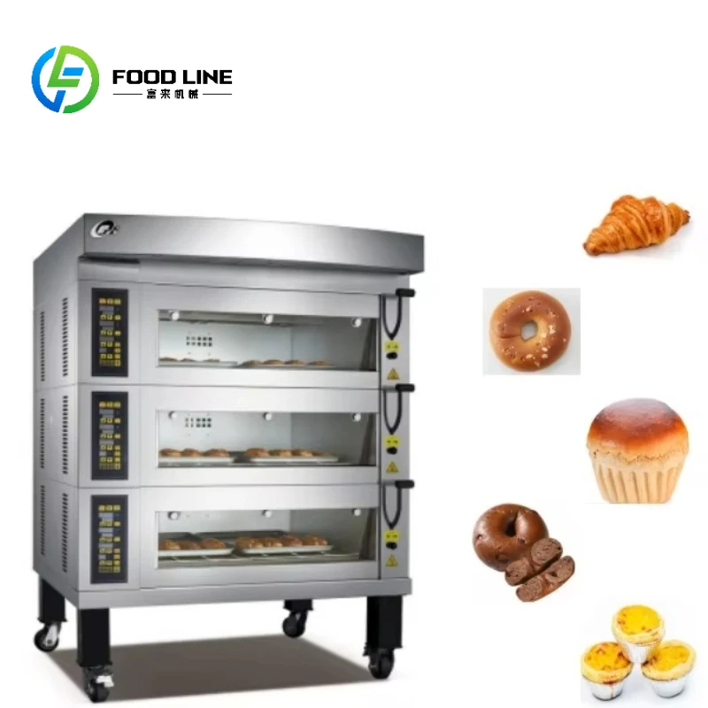 Customized Commercial Multifunctional Large-Capacity Nine-Plate Oven Three-Layer Electric Heating Gas Type for Pizza Bakery