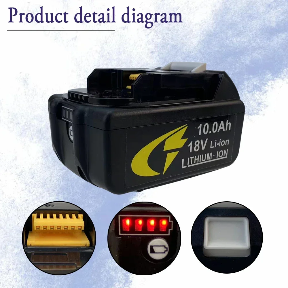DC 2A charger 18V Rechargeable Battery for MAKITA 10000mAh Battery Capacity Indicator for DDF487 DTD173 DTW700 DGA404 tools