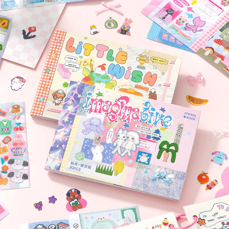 Kawaii Dual M5 Sticker Book Ins Korean Style Cute Cartoon Decorative Stickers Romantic DIY Handbook Scrapbook School Supplies