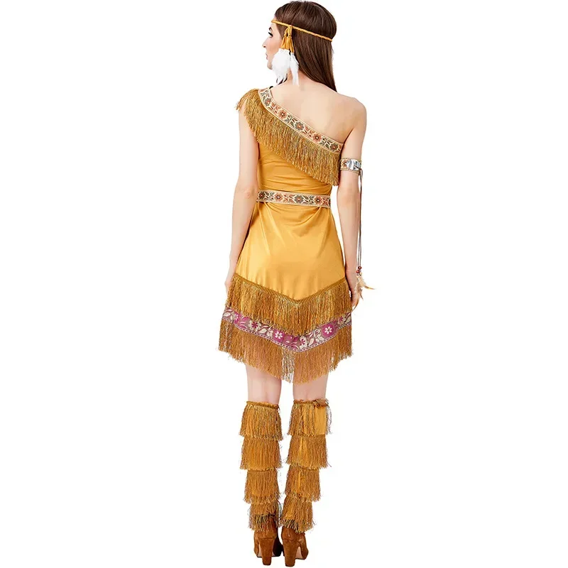 Halloween Native Indians Princess Goddess Cosplay Costume Tassel Indian Tribal Stage Performance Dance Dress