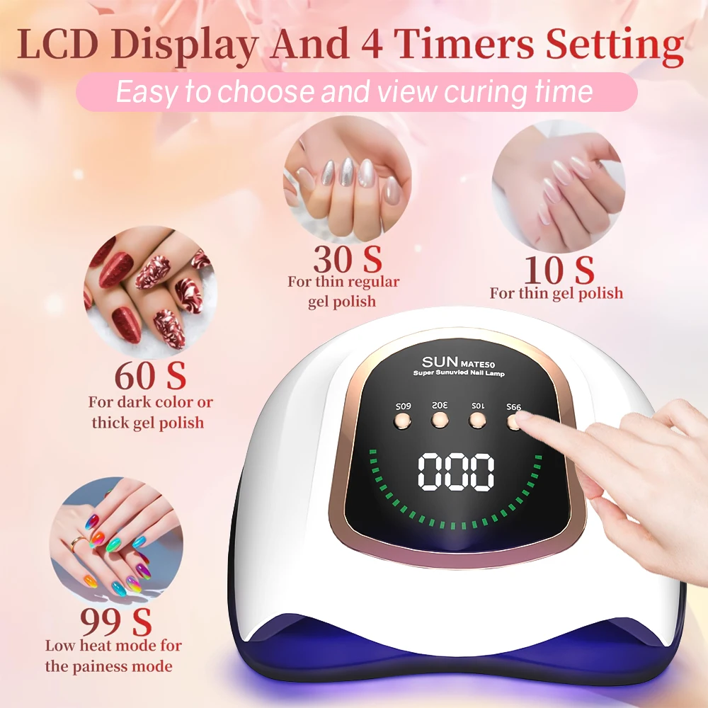 DianaBeauty UV LED Lâmpada para unhas 380W Lâmpada para manicure para cura de todos os gel para unhas 72 LEDs Secador de unhas de secagem rápida com 4 configurações de temporizador