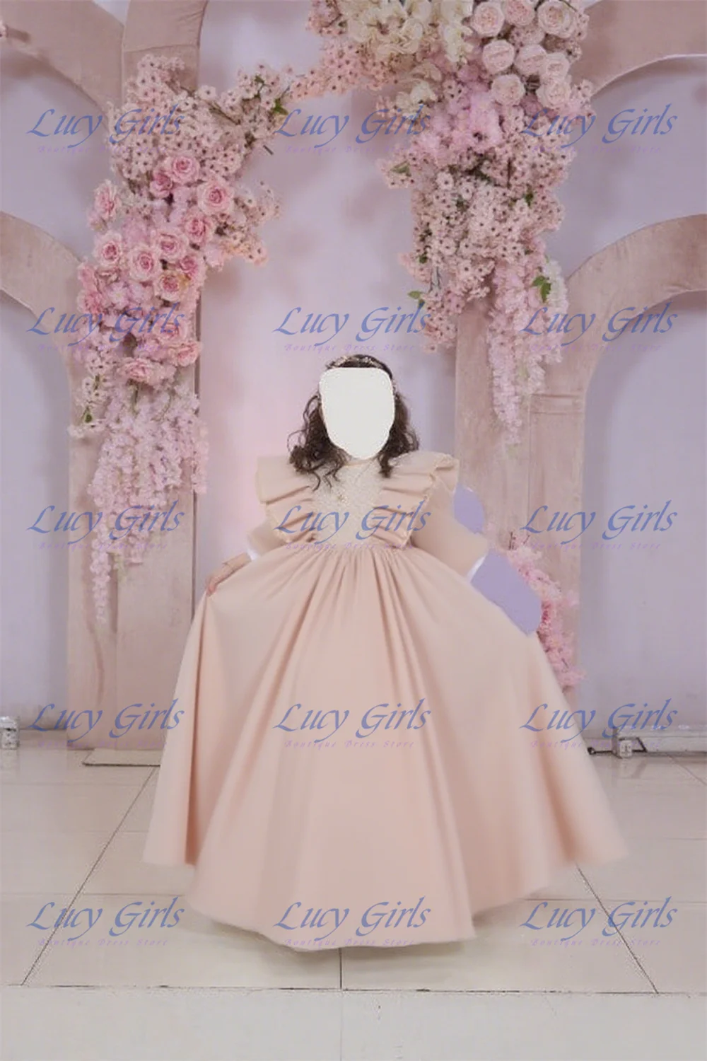 

New Elegant Light Pink Baptism Flower Girl Dress Satin A-Line For Wedding Little Princess Birthday Party Evening Ball Gowns