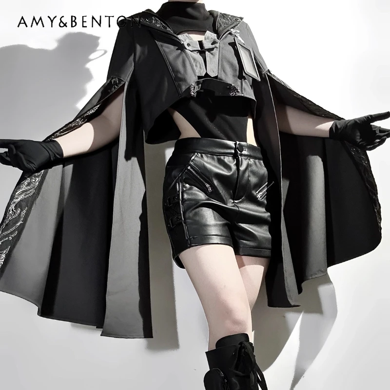 

Original Design Black Lolita Women's Jacket 2025 Spring Summer Gothic Dark Sweet Cool Age-Reducing Shorts 3-piece Suit Ladies