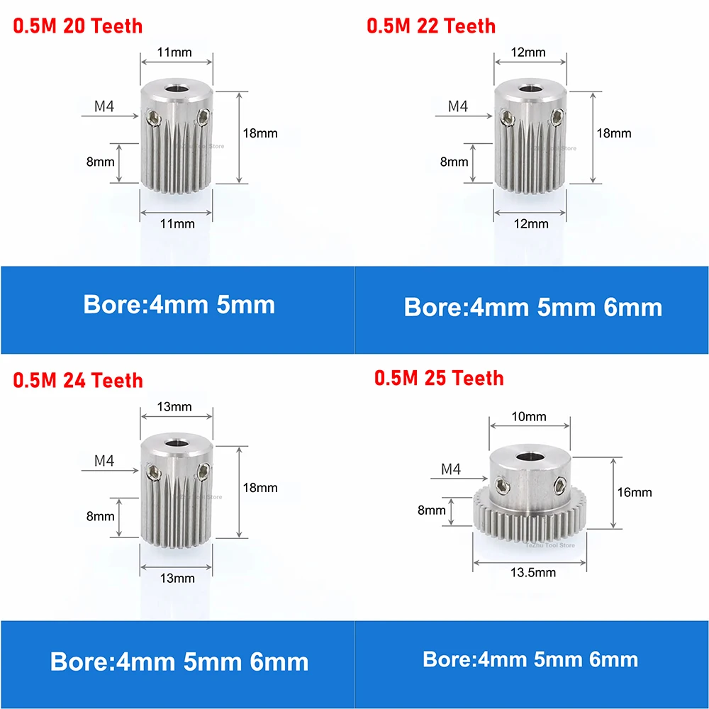 1Pcs 0.5M 20T-60T Step Convex Gear 304 Stainless Steel 0.5 Mod 20 Teeth-60 Teeth Motor Metal Pinion Spur Gear Transmission Parts