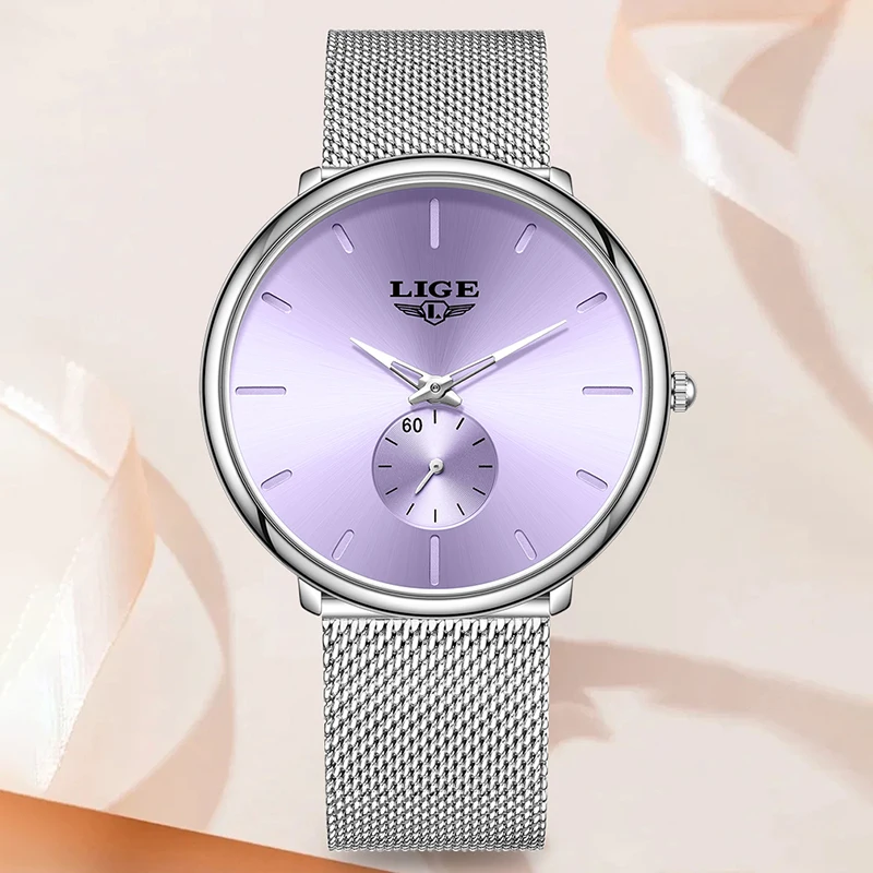 LIGE Elegant Woman Watches Simple Luxury Stylish Ultra-Thin Classic Steel Mesh Belt Waterproof Casual Quartz Women's Wristwatch