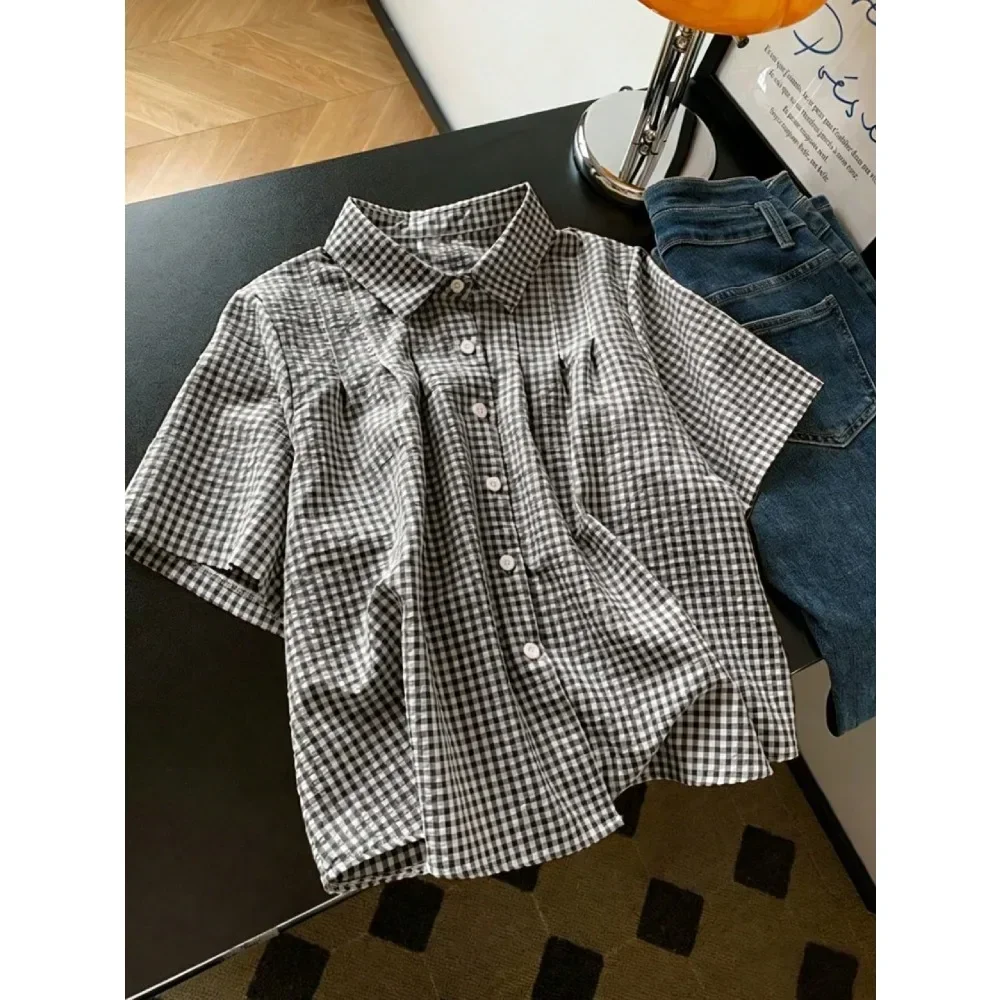 Women Lapel Plaid Shirt New Autumn Winter European Style Loose Fashion Casual Ladies Blouse Daily Streetwear Chic Versatile