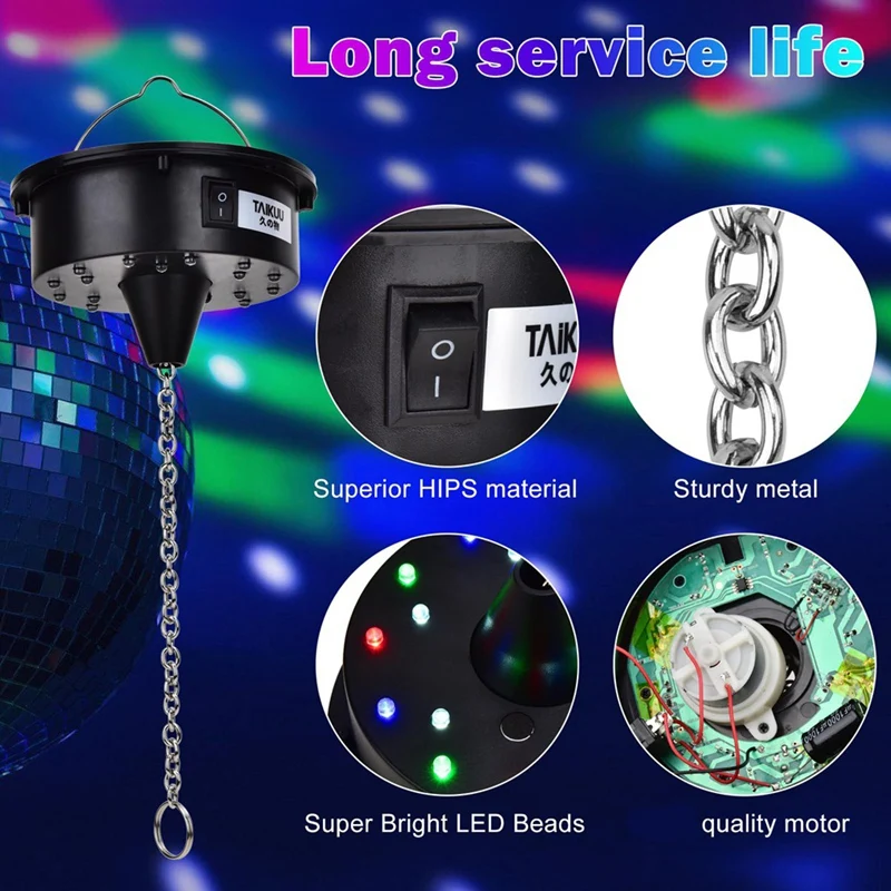 ABPQ-Disco Ball Motor Lights With Remote,3-15RPM Adjustable Spinner 18Leds For 8 10 12 16 20 24 Inch Duty Mirror Ball Motor