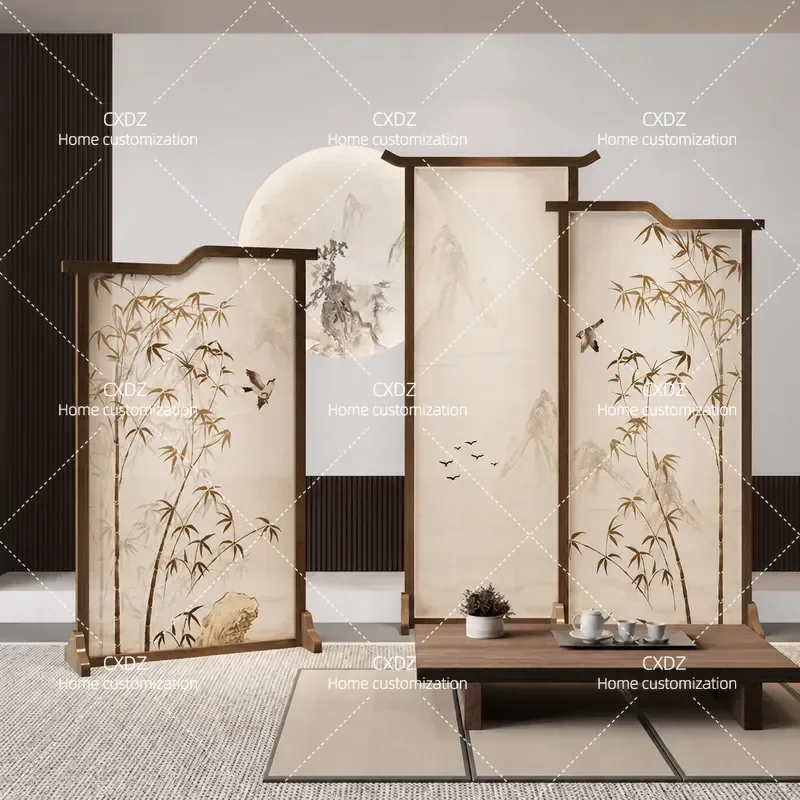 New Chinese Style Movable Screen Partition for Living Room Tea Room Club Entrance High End Decorative Room Divider Seat