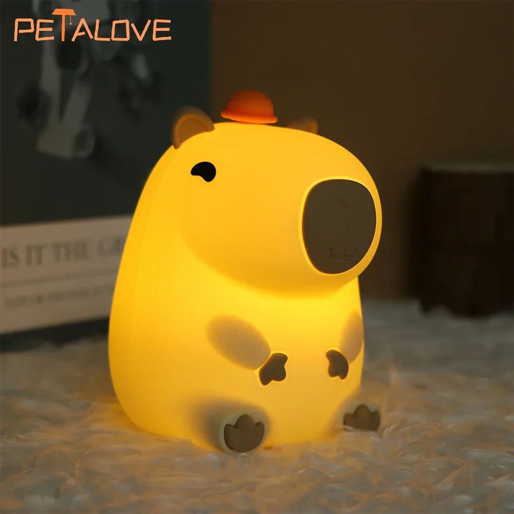 

Kwaii Capybara Night Light Cute Animal Silicone Lamp USB Rechargebale Birthday Christmas Gift for Kid Friends Room Bedside Decor