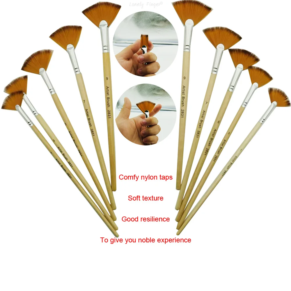 Fan Paint Brushes, 5/10 PCS Artist Painting Brush Set Soft Anti-Shedding Nylon Hair Wood Handle for Acrylic Watercolor Painting