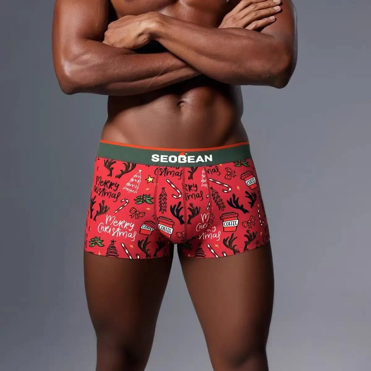 2Pcs Men's Boxer Shorts Christmas Print Boxer Briefs Soft Breathable Stretchy Elastic Waist Comfortable Underwear for Daily Wear