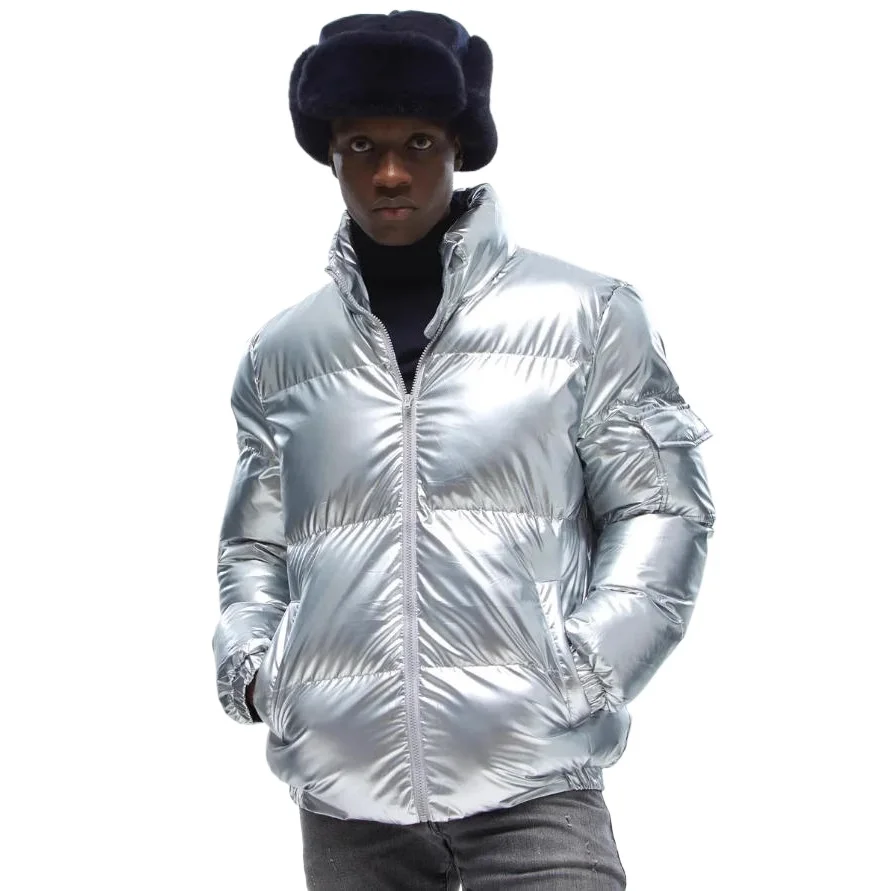 

Men's Fashion Winter Warm Puffer Parkas Shinny Material High Street Cotton Padded Thick Thermal Overcoat Puffy Jacket Outerwear