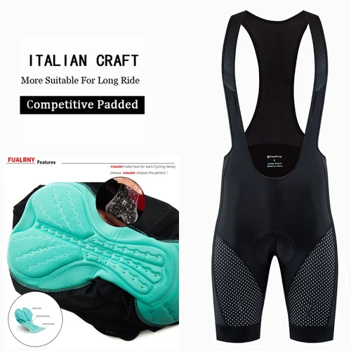 Fualrny-pantalones cortos con pechera para ciclismo para hombre, medias transpirables con relleno de Gel para bicicleta de montaña, pantalones cortos para triatlón Pro Licra, ropa interior
