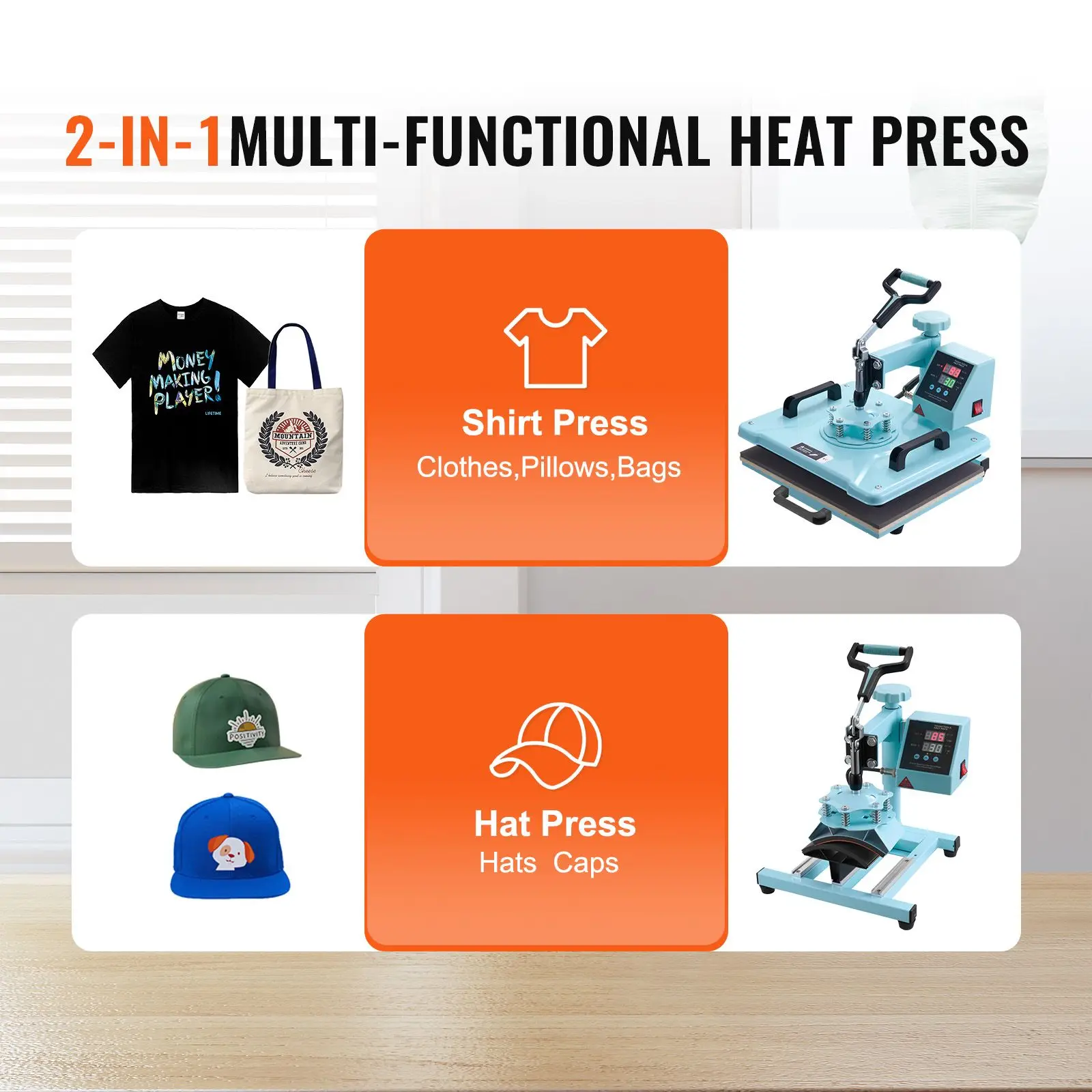 Heat Press Machine, 12 x 15 inch, 2 in 1 Transfer with Hat, 360° Swing Away T-Shirt, Digital Precise Control, Fast Even for