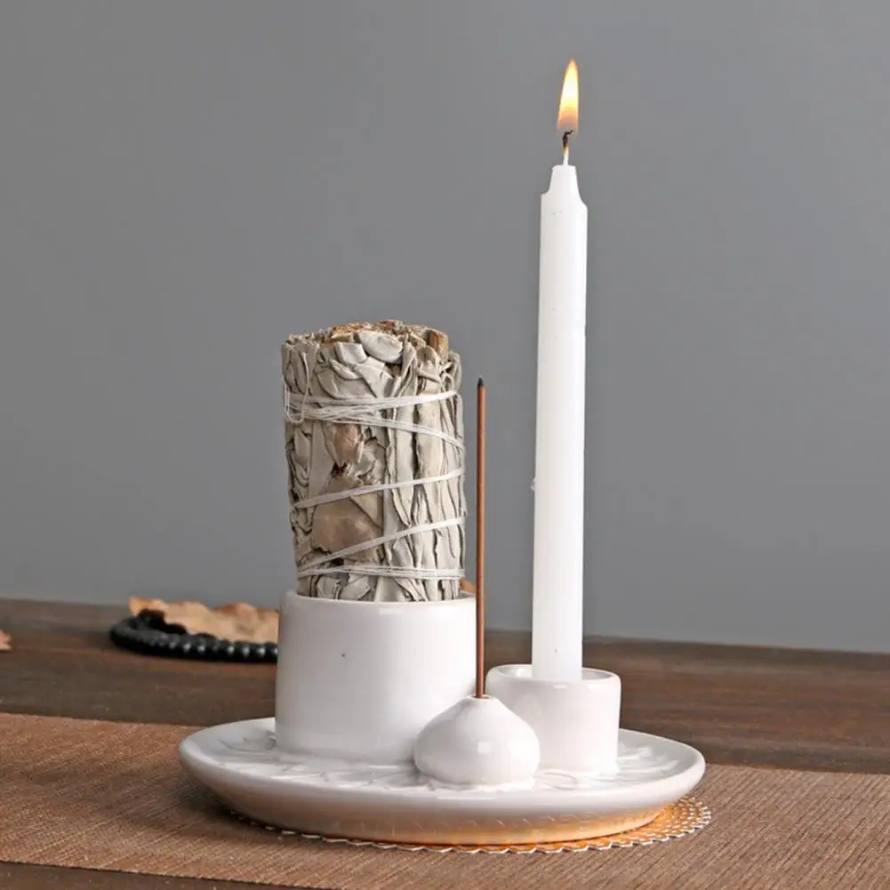 Elegant Candle Holder Multifunctional Incense Burner Modern Ceramics Candle Holder Palo Santo Incense Stick for Meditation