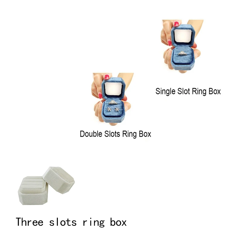 Octagonal Velvet Ring Box Single Double Three Slot Wedding Engagement Ring Box Earring Storage Box Elegant Retro