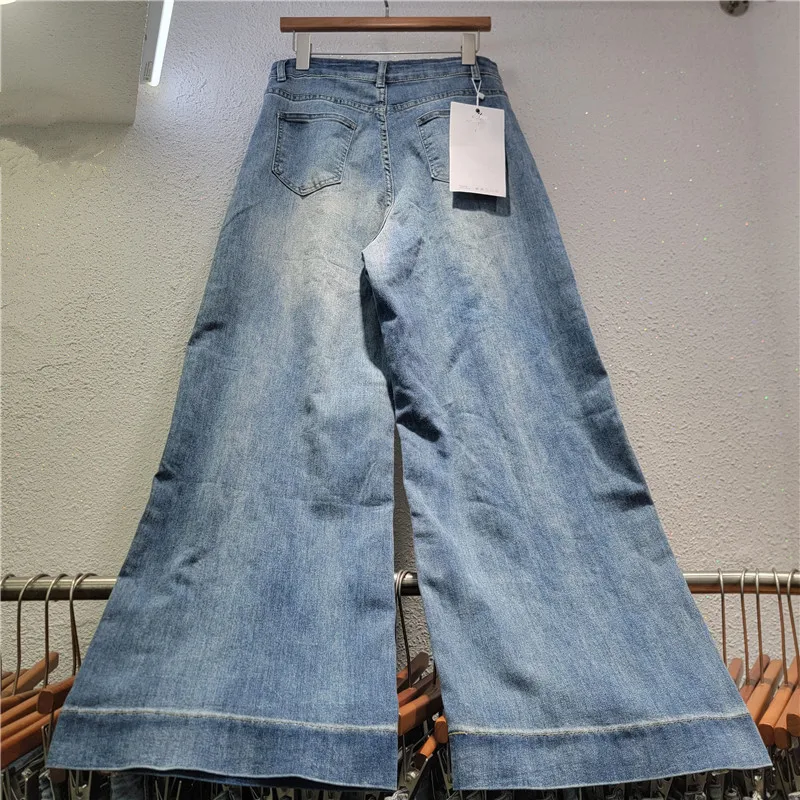 ANJY Spring Autumn New Women Loose Casual Side Embroidered Floral Design Jeans Washed Versatile Chic Wide-leg Denim Pants A25442