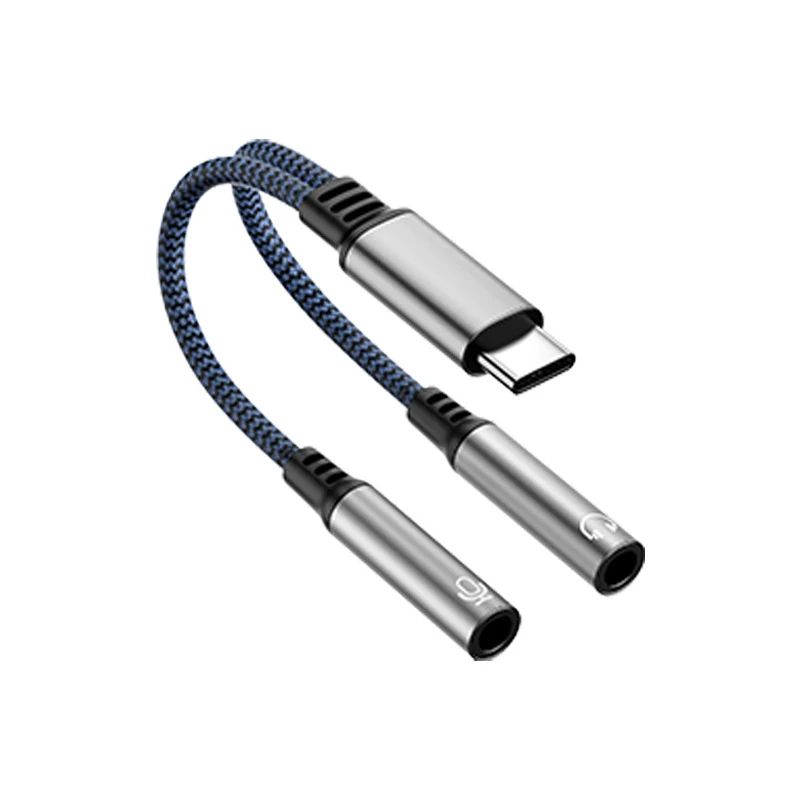 For USB C Converter 2in1 Type C To Dual 3.5mm Audio Adapter Voice Microphone Headphone Connector Cable