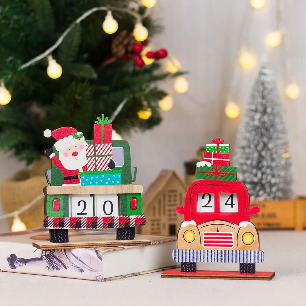 Car Style Christmas Advent Calendar Santa Claus Wooden Santa Calendar Ornaments Christmas Gift DIY Car Wooden Ornament New Year