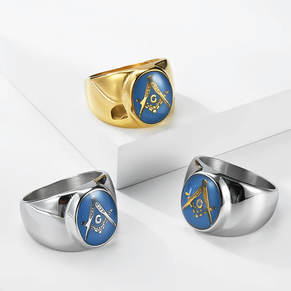 Stainless Steel Freemasonry AG Ring for Men Vintage Punk Jewelry INS Style