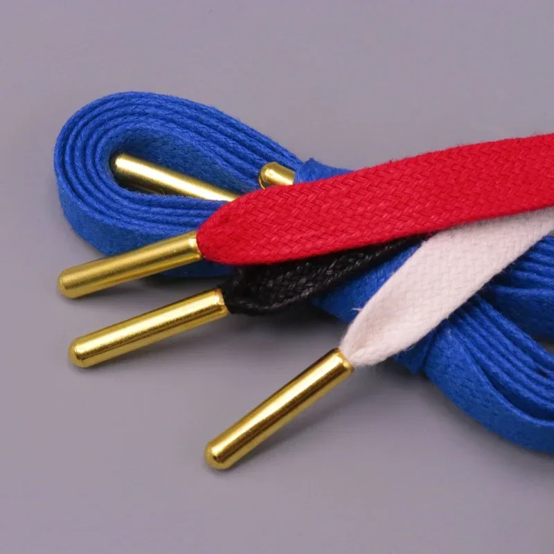 Coolstring pontas de metal dourado 8mm cadarços encados 100% algodão preto branco vermelho azul cadarços à prova d'água unissex para tênis sapatos de lona