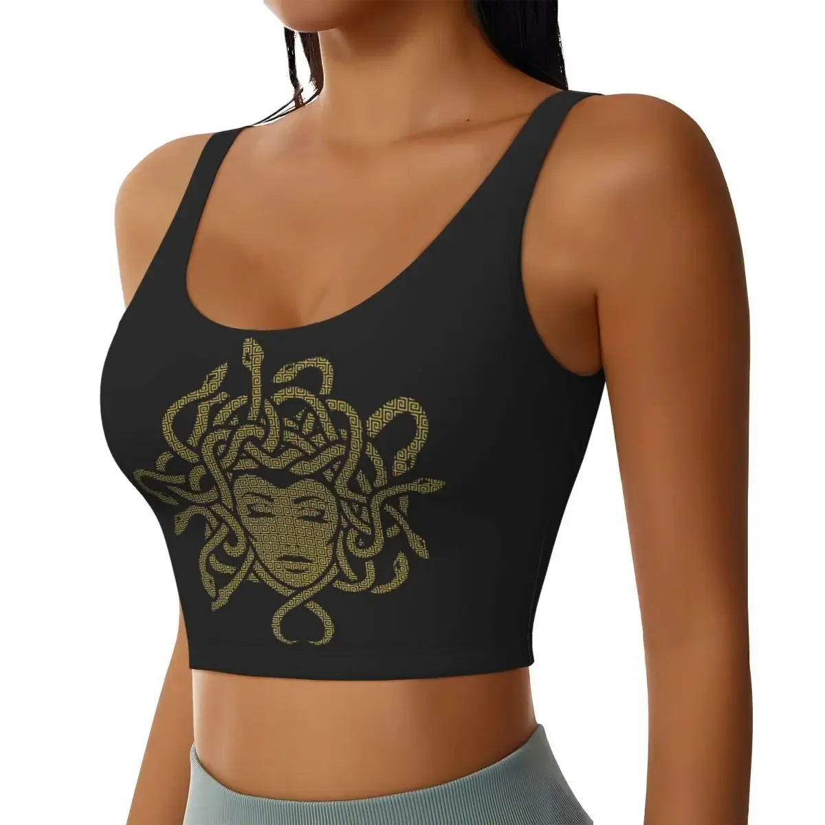 Custom Ancient Greece Medusa Gorgon Vintage Style Women Sports Bra High Impact Vest Gym Workout Yoga Crop Tank Tops