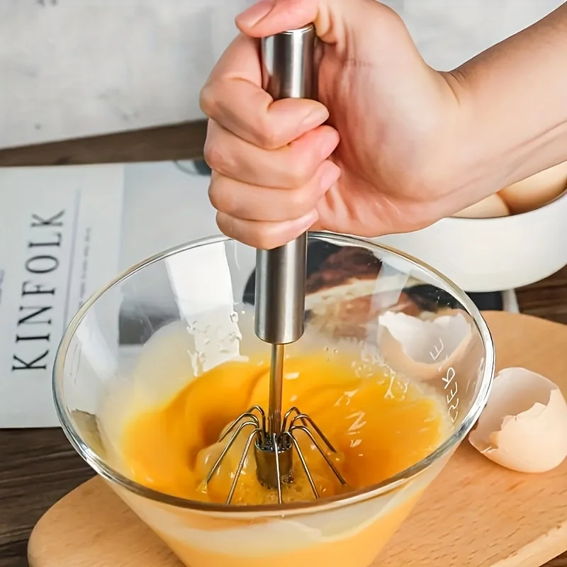 Hand Pressure Semi-automatic Egg Beater Kitchen Stainless Steel Whisk Self Turning Egg Cream Stirring Mixer Baking Accessories