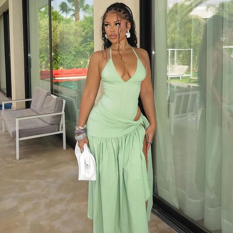 

2025 Spring/Summer New Women's Two Piece Sexy Backless Jumpsuit, Slim Fit Lace Up Skirt Set